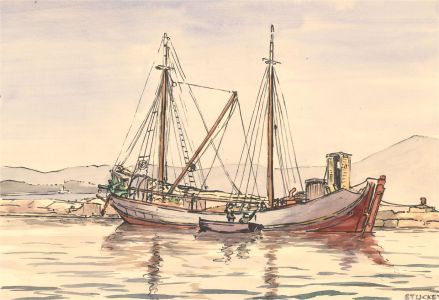Peter John Stuckey (1921-2013) - Watercolour, Coastal View with Boats