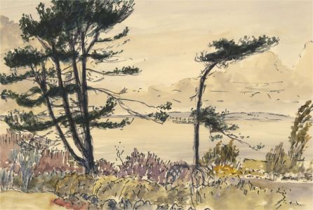 Peter John Stuckey (1921-2013) - Watercolour, Coastal View with Trees