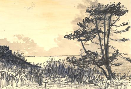 Peter John Stuckey (1921-2013) - Watercolour, Coastal View with Trees II