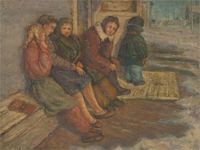 Russian School 1962 Oil - Russian Children