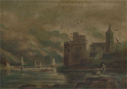 For Restoration Late 19th Century Oil - Lakeside Castle Fort