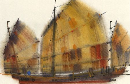 1980 Watercolour - Chinese Junk Boat