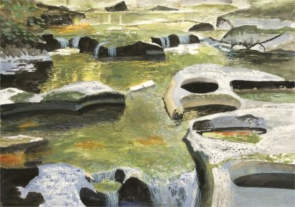 Gordon Metcalfe (b.1935) - Contemporary Gouache, River Rocks