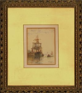 Frederick James Aldridge (1850-1933) - Watercolour, Ships at Littlehampton