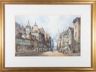 Henry Montague - 19th Century Watercolour, Near the Marketplace, Rouen