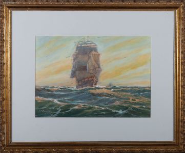 A.D. Bell (1884-1966) - 1937 Gouache, Clipper under Full Sail