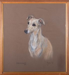 Marjorie Cox - 1970 Pastel, Snuggles the Whippet