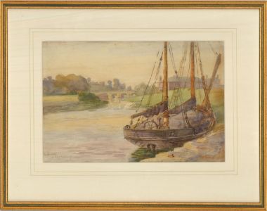 John Henry Hipsley  - 1900 Watercolour, River Severn at Tewkesbury