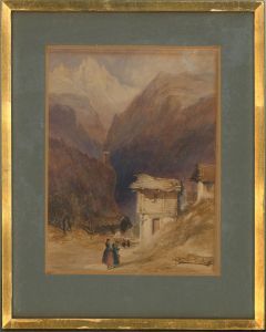 Mid 19th Century Watercolour - Hamlet in the Dolomites