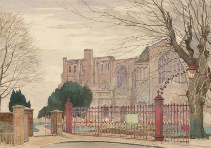 R.S. - 1986 Watercolour, Abbey Behind Red Gate