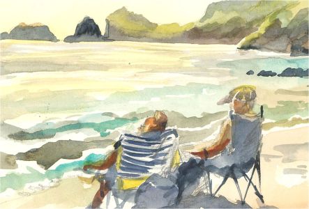 S.B. - Contemporary Watercolour, Waiting for the Sun to Set