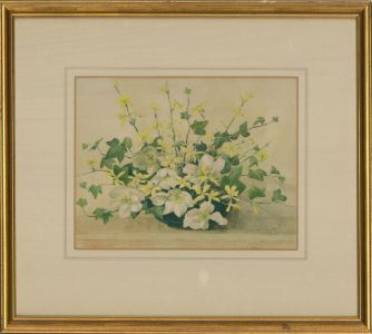 Thomas Lunt Roberts - Watercolour, Forsythia and Christmas Roses