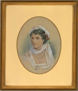 19th Century Watercolour - Portrait of a Lady in White