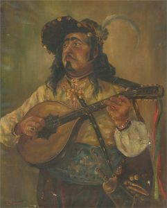 For Restoration - K. Tippmer 1951 Oil, Man Playing the Lute