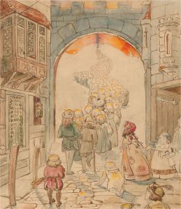 Mid 20th Century Watercolour - The Pied Piper of Hamlin