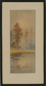 Early 20th Century Watercolour - Japanese Lakeside