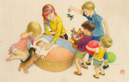 Monogrammed Mid 20th Century Watercolour - The Adoration