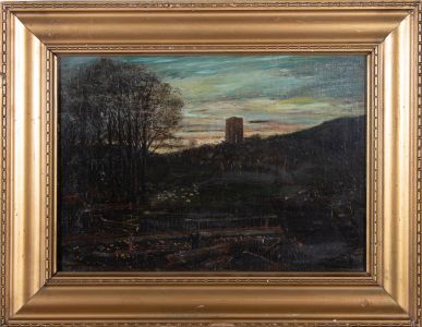 Early 20th Century Oil - Dusk On The Canal