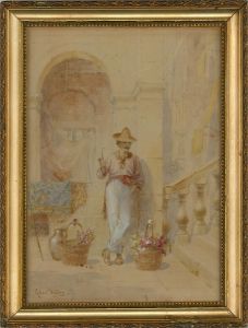 Attrib. Robert Charles Dudley (1826-1909) - Watercolour, Italian Flower Seller
