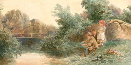W. Foster - Late 19th Century Watercolour, Children Fishing
