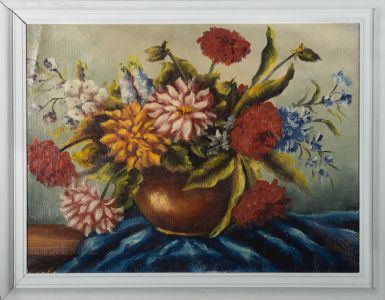 20th Century Oil - Peonies and Dahlias