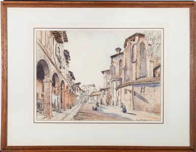 Dennis Flanders RBA, RWS (1915-1994) - 1952 Watercolour, Courtyard in Languedoc