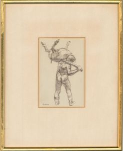 John Newberry - 20th Century Pen and Ink Drawing, Man With Pig