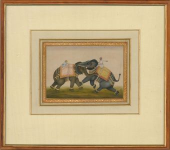 Indian Miniatures - Early 20th Century Gouache, Elephant Fight