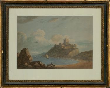 Mid 19th Century Watercolour - Castle on a Rocky Outcrop