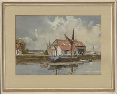 John E. Noble - 20th Century Watercolour, Norfolk Landscape with Boats