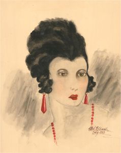 Ethel Esme Church - 1923 Watercolour, Lady in Red Earrings