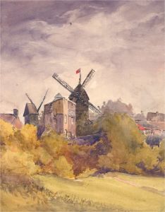 Monogrammed 1913 Watercolour - The Windmills of Montmartre