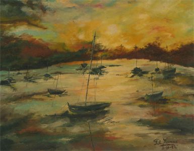 J. L. Thomas - 1982 Oil, Boats At Sunset