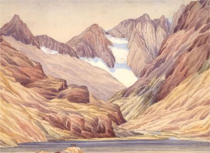 French 1865 Watercolour - Lac de Gaube et Vignemale, Pyrenees