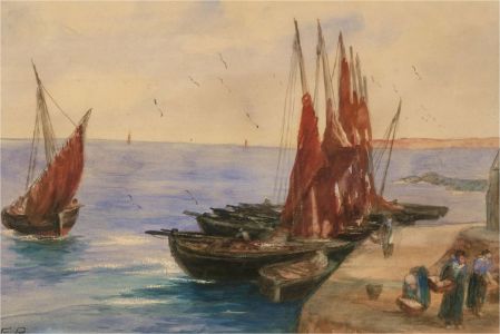 F.R. - Early 20th Century Watercolour, Unloading the Ships