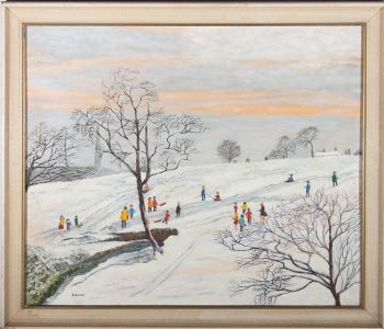 A. Hardy - 20th Century Oil, Sledging on a Sunny Winter's Day