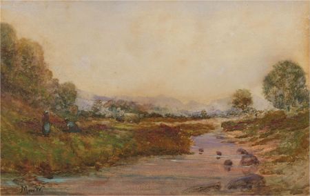 Mac W. - Signed Late 19th Century Watercolour, The River at Sunset