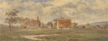 19th Century Oil - Country Scene with Church