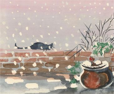 Contemporary Watercolour - A Cat in the Snow