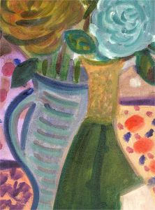 Contemporary Oil - Still Life with Flowers and a Blue Vase