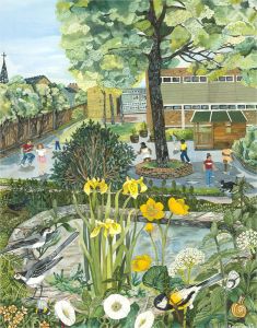 Rosemary Jo Hall - 1985 Gouache, Playground Pond