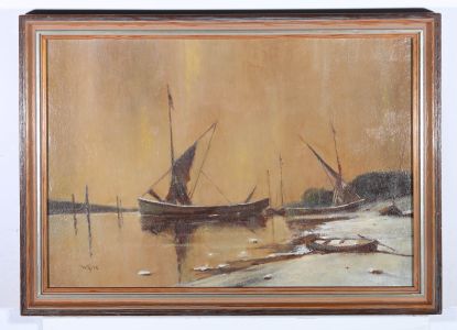 W. Ayre - 20th Century Oil, Boats in the Sand