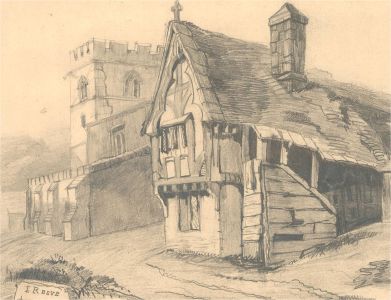 J. Reeve - 20th Century Graphite Drawing, Church and Cottage.