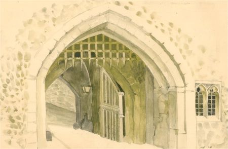 P. Henson - 1949 Watercolour, Archway of the Bloody Tower, Tower of London