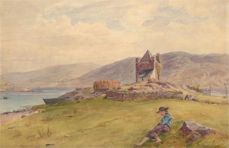 James Heron (fl.1878-1919) - 1893 Watercolour, Tower Point, Loch Gair, Scotland