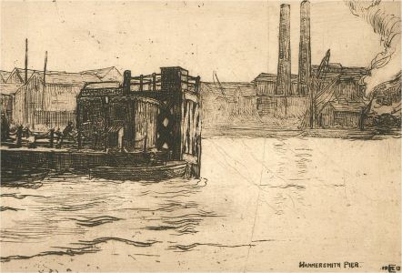 Edwin Edwards (1823-1879) - 1913 Etching, Hammersmith Pier