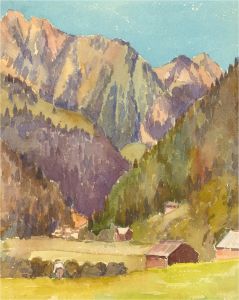 Mid 20th Century Watercolour - Mountain Cabins