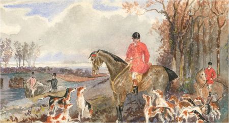 Early 20th Century Watercolour - Gathering the Hunting Dogs