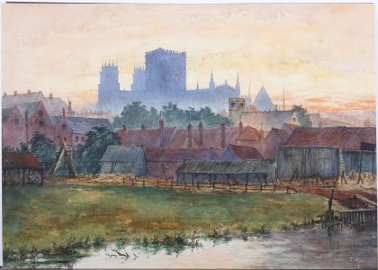 T. Guy - Early 20th Century Watercolour, Town with Cathedral in the Distance