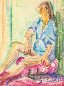 Aurora Puche (1919-2011) - 1982 Pastel, Blue Shirt